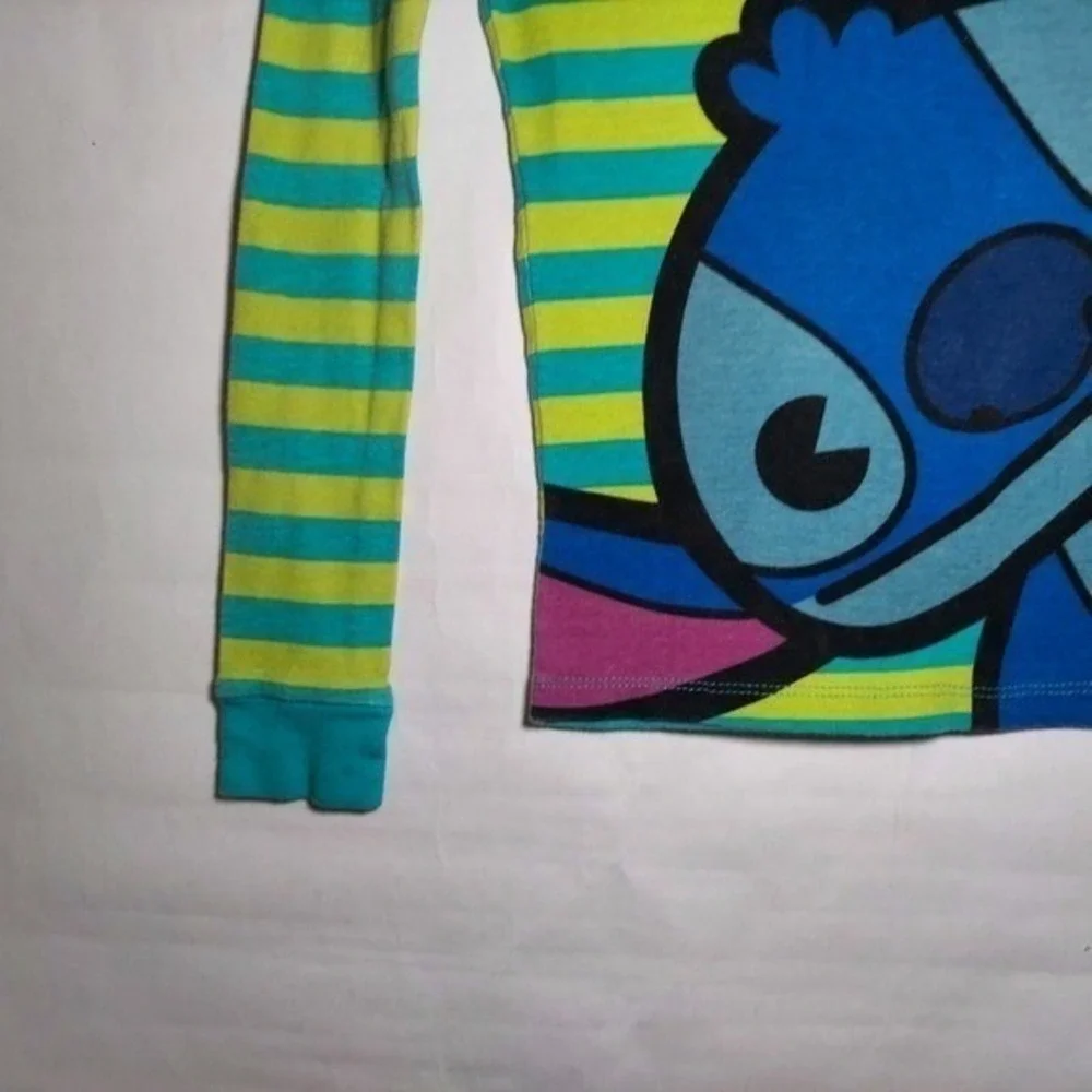 Disney Shirt Girls 10 Blue Stitch Character Graphic Sleepwear Lounge Long Sleeve